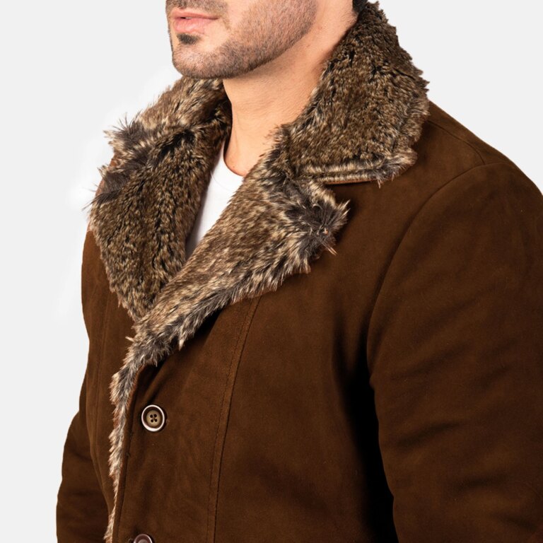 Mens Furlong Brown Suede Leather Coat Close-Up-9-1720093954830